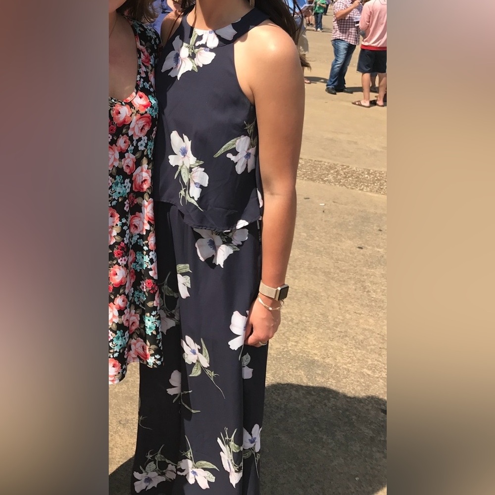 Floral Sleeveless Navy Jumpsuit